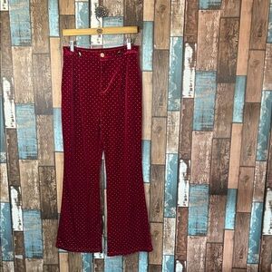 Red Velvet studded Dot high waisted Pants